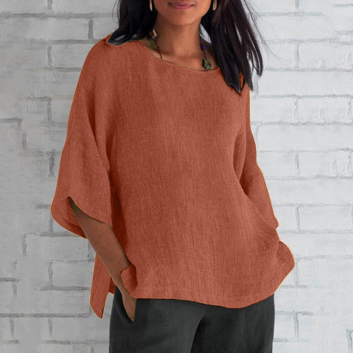 Graphic Tees for Women Plus Size Summer Fashion Cropped Sleeves Round Neck Cotton Line Loose Fit Shirt Blouse