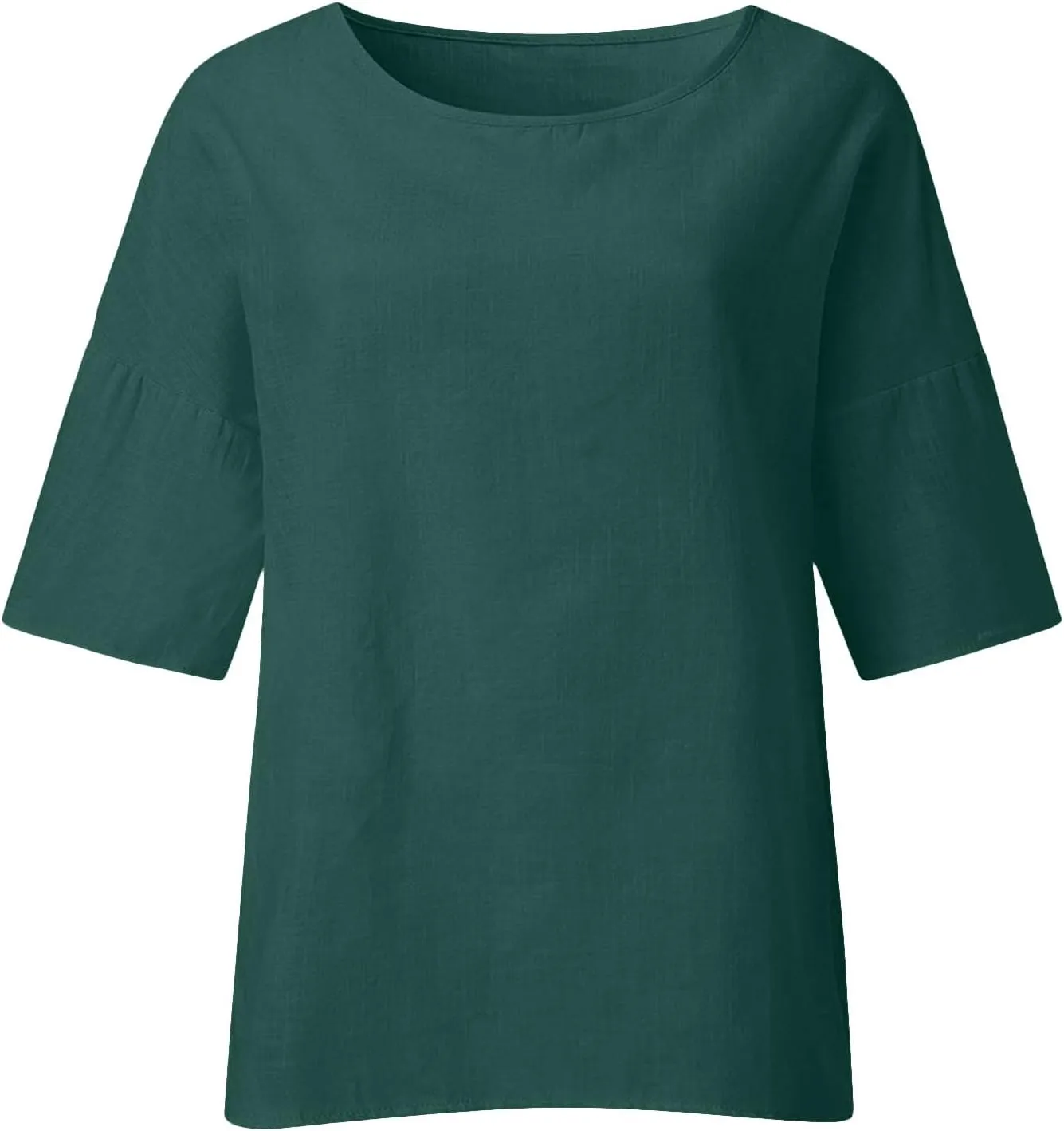 Graphic Tees for Women Plus Size Summer Fashion Cropped Sleeves Round Neck Cotton Line Loose Fit Shirt Blouse
