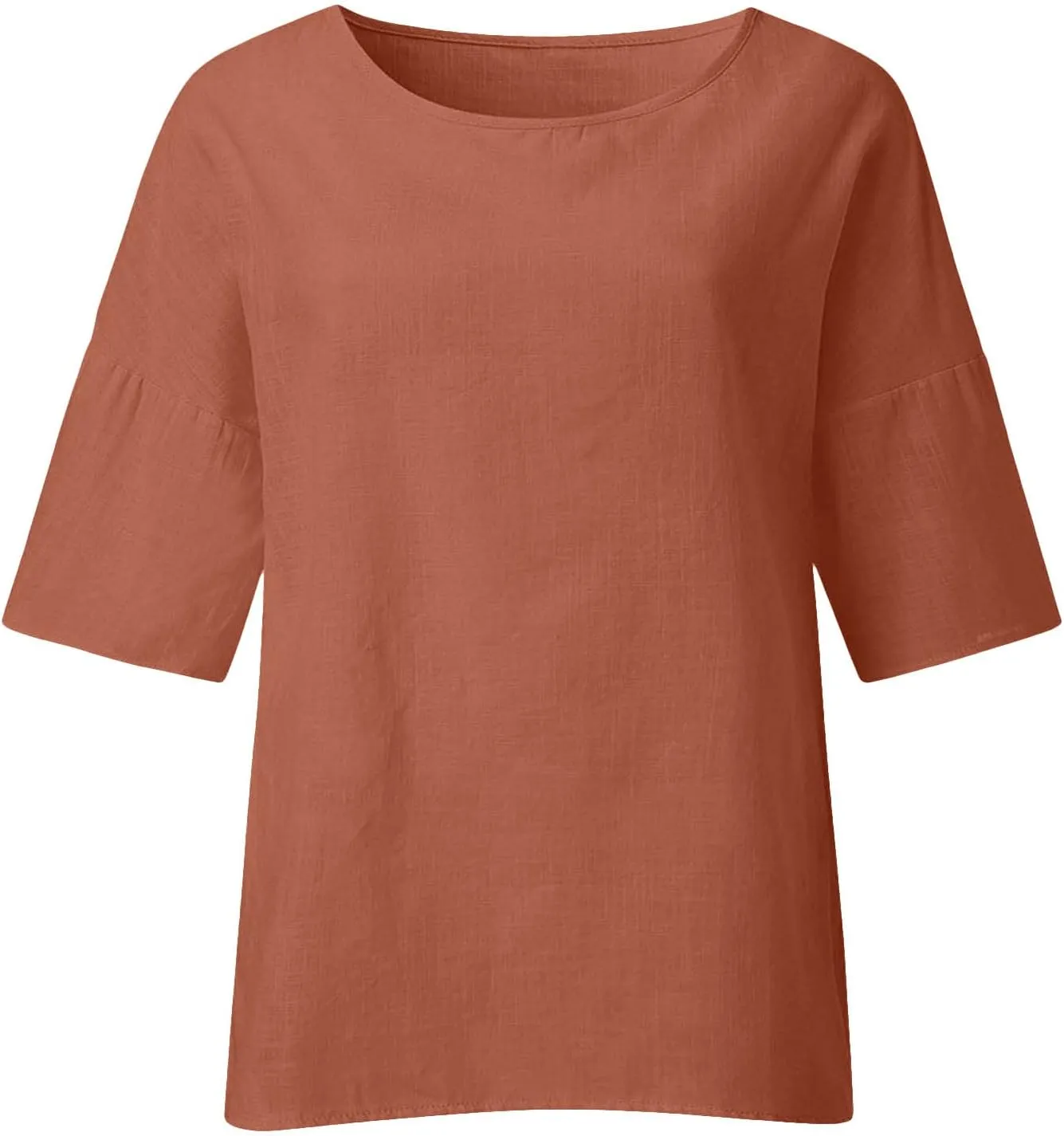 Graphic Tees for Women Plus Size Summer Fashion Cropped Sleeves Round Neck Cotton Line Loose Fit Shirt Blouse