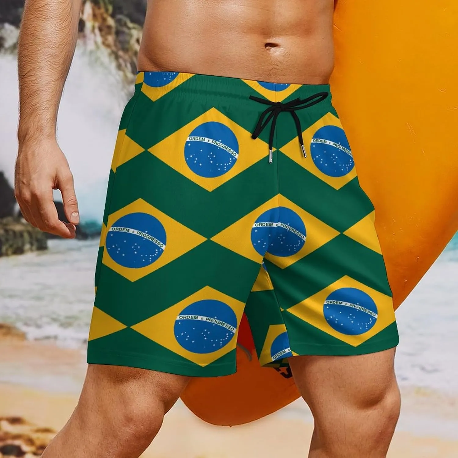 Guyana Flag Map Mens Swim Trunks Quick Dry Swim Shorts with Pockets Funny Beach Shorts