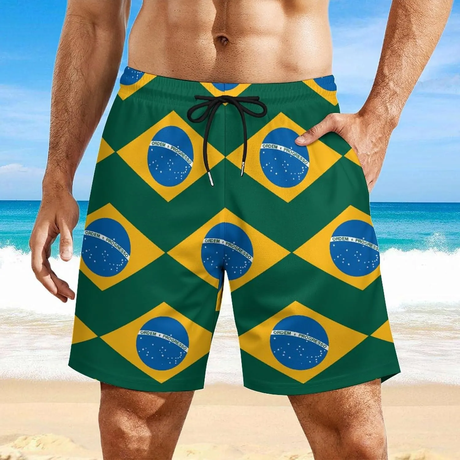Guyana Flag Map Mens Swim Trunks Quick Dry Swim Shorts with Pockets Funny Beach Shorts