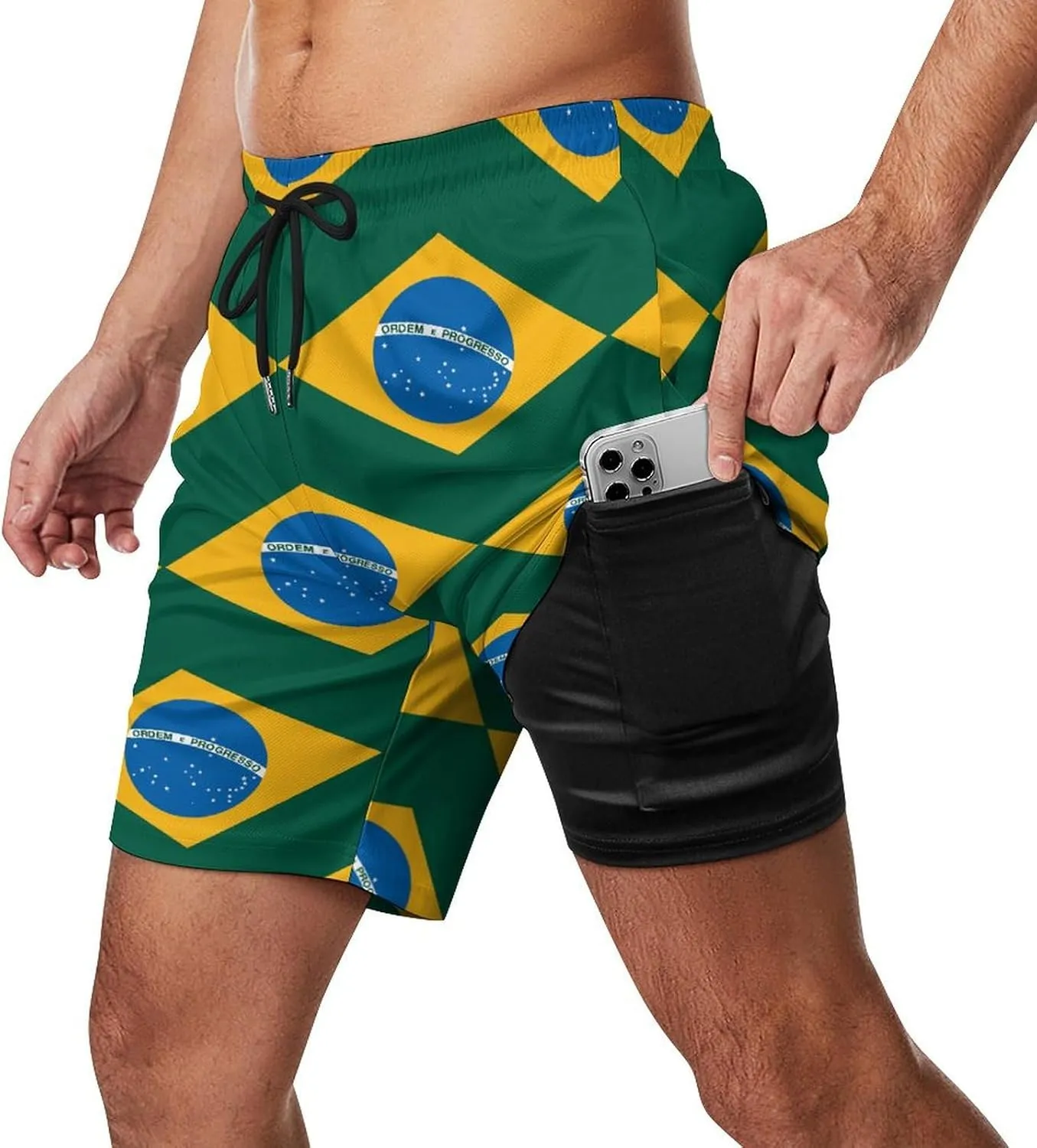 Guyana Flag Map Mens Swim Trunks Quick Dry Swim Shorts with Pockets Funny Beach Shorts
