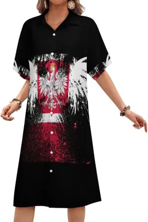 Guyana Flag Womens Button Down Shirt Dress Summer Simple Short Sleeve Shift Dresses with Pockets