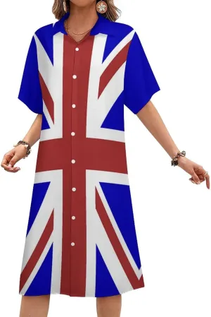 Guyana Flag Womens Button Down Shirt Dress Summer Simple Short Sleeve Shift Dresses with Pockets
