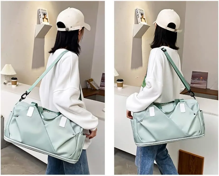 Gym Bag for Women Duffels Pleated Sports Tote Travel Bags Carry On with Shoe Compartment for Weekender Tennis Baseball Yoga Outdoor(Green)