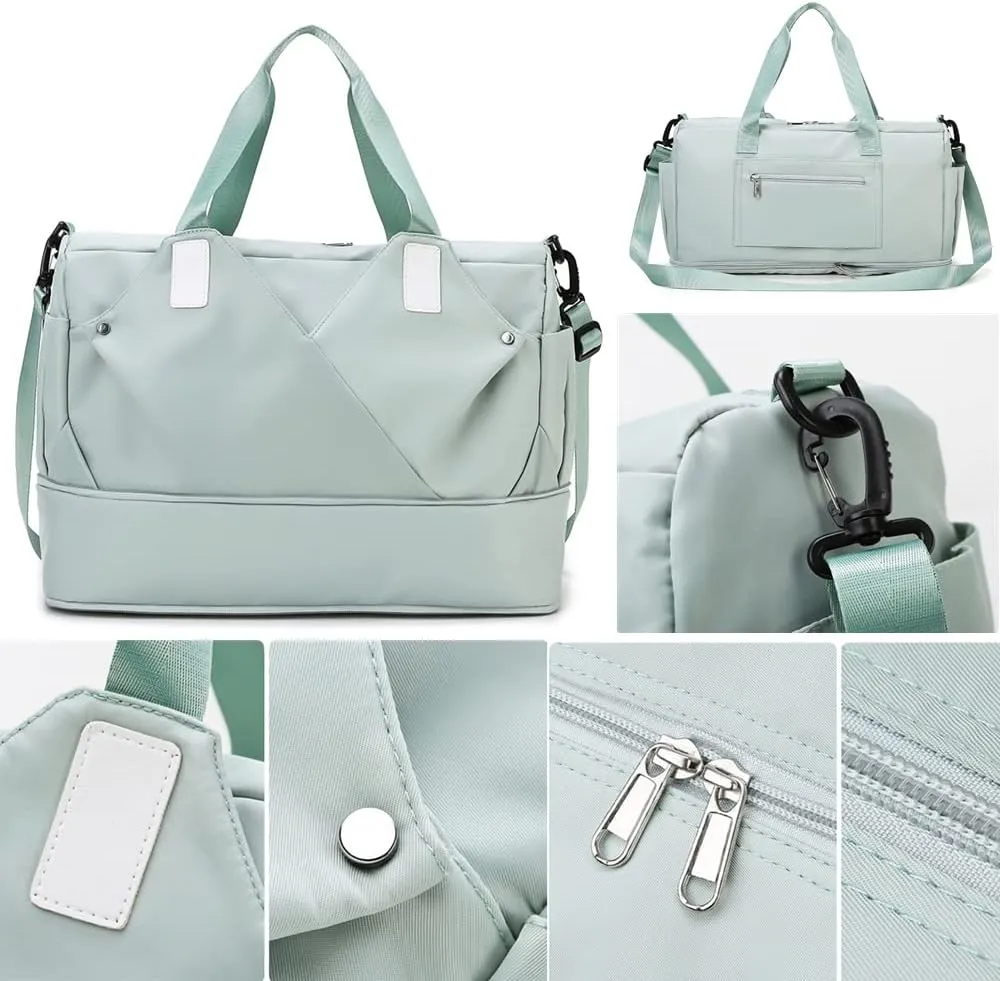 Gym Bag for Women Duffels Pleated Sports Tote Travel Bags Carry On with Shoe Compartment for Weekender Tennis Baseball Yoga Outdoor(Green)
