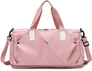 Gym Bag for Women Duffels Pleated Sports Tote Travel Bags Carry On with Shoe Compartment for Weekender Tennis Baseball Yoga Outdoor(Pink)