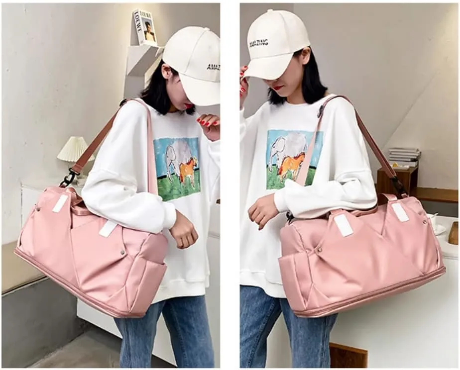 Gym Bag for Women Duffels Pleated Sports Tote Travel Bags Carry On with Shoe Compartment for Weekender Tennis Baseball Yoga Outdoor(Pink)