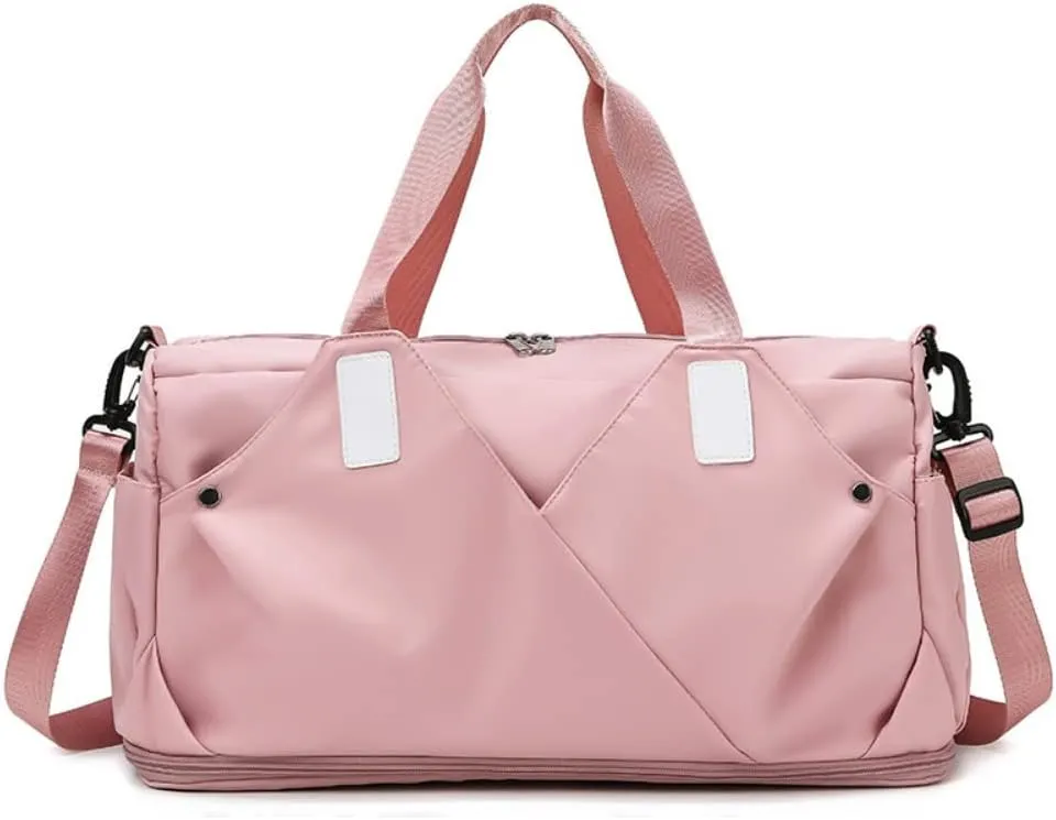 Gym Bag for Women Duffels Pleated Sports Tote Travel Bags Carry On with Shoe Compartment for Weekender Tennis Baseball Yoga Outdoor(Pink)