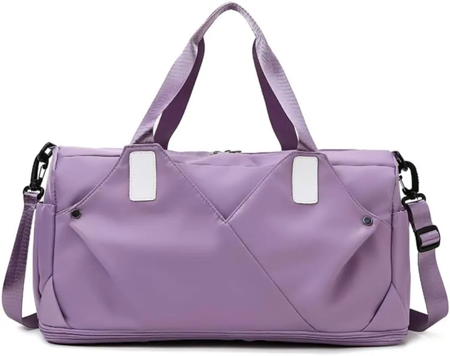 Gym Bag for Women Duffels Pleated Sports Tote Travel Bags Carry On with Shoe Compartment for Weekender Tennis Baseball Yoga Outdoor(Purple)