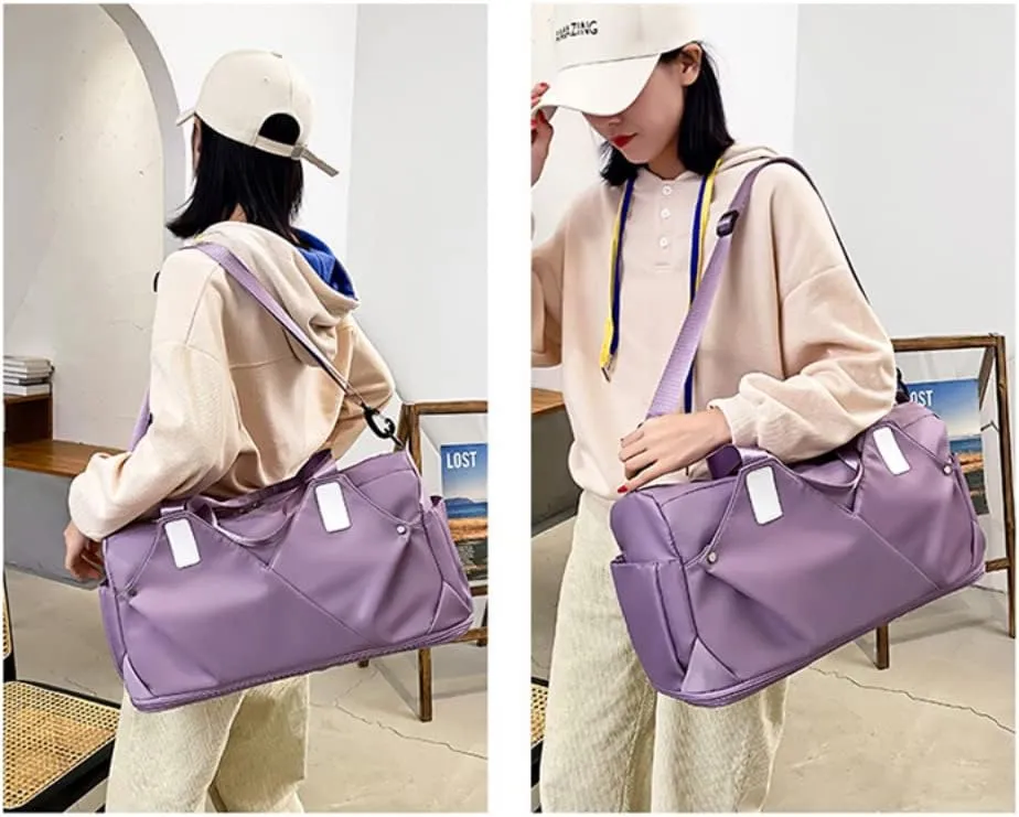 Gym Bag for Women Duffels Pleated Sports Tote Travel Bags Carry On with Shoe Compartment for Weekender Tennis Baseball Yoga Outdoor(Purple)