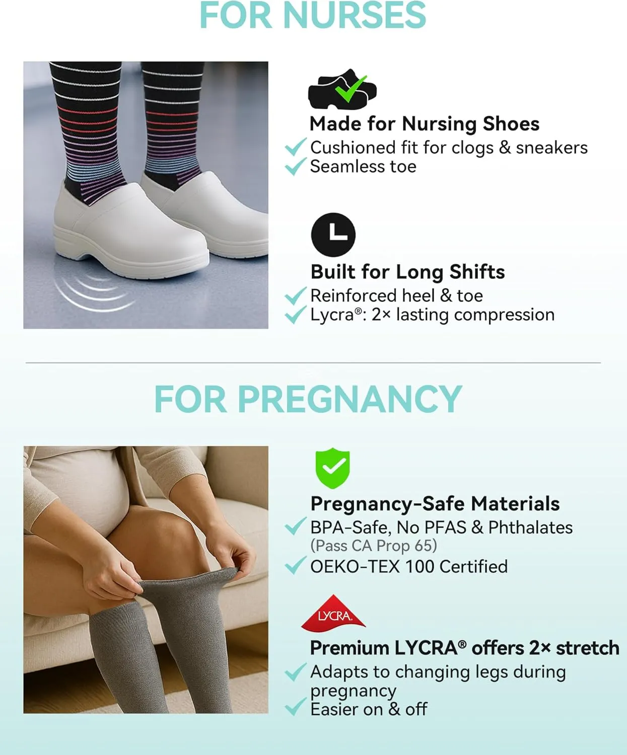 HAPIU Merino Wool Soft Compression Socks for Women & Men, 15-20 mmHg, Plus Size Knee High Stocking for Nurses, Pregnancy, Travel, Flight, Medias de Compresin Mujer