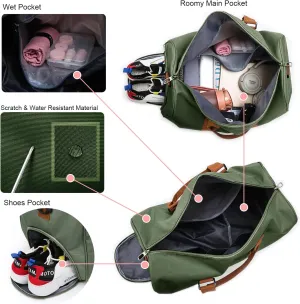 HATAMOTO Weekender Duffel Sport Gym Bag Overnight Travel duffle Bags with Shoe Compartment Wet Pocket, B1-Military Green