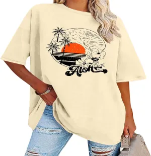 Hawaiian Shirt Women Oversized Hawaii State Aloha Graphic Letter Print T-Shirt Hibiscus Flower Casual Summer Beach Tee Top
