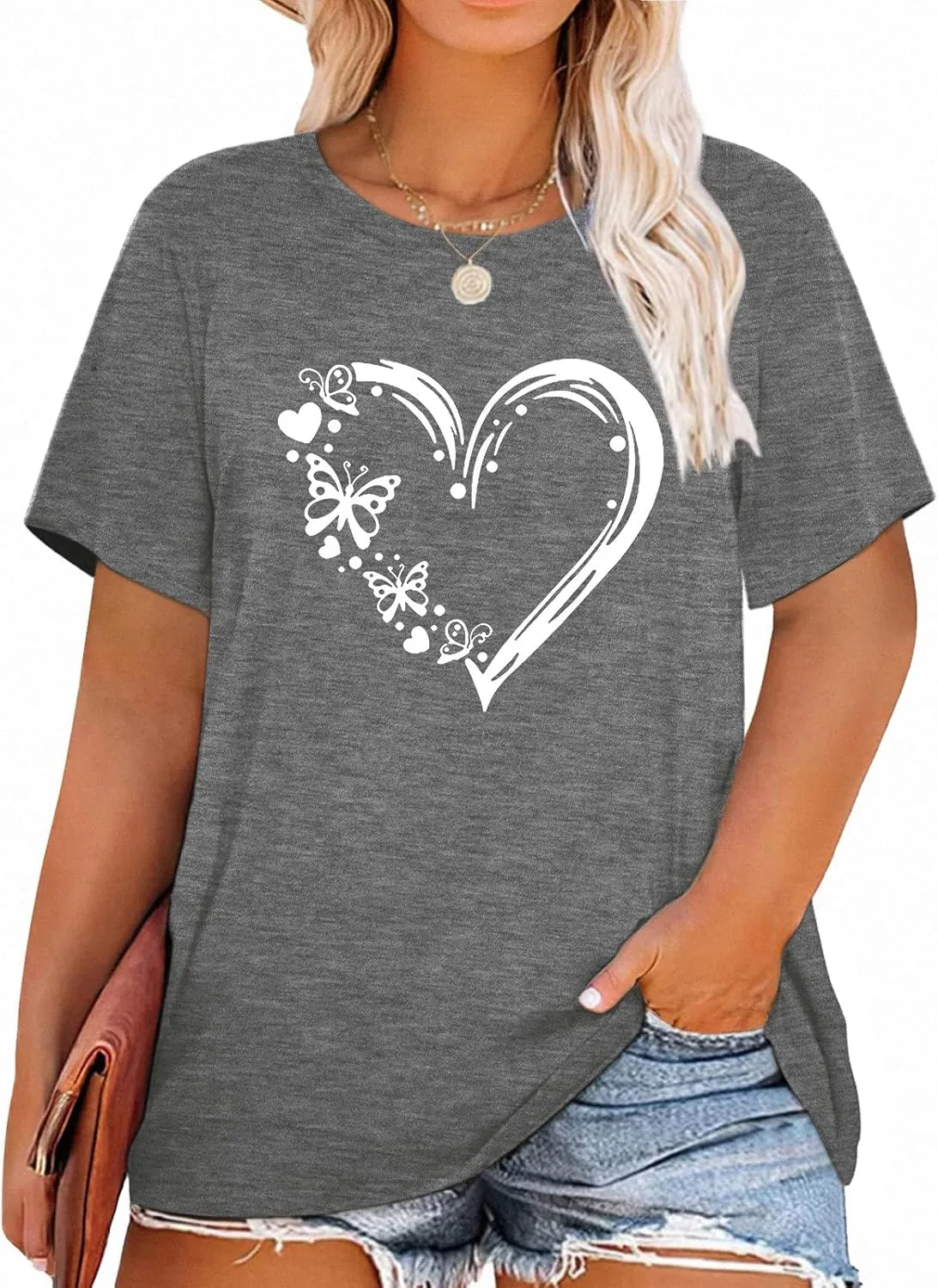 HDLTE Plus Size Tshirts for Women  Oversized Graphic Tees Short Sleeve Crewneck Cute Casual Tops Loose Summer Outfit 2025