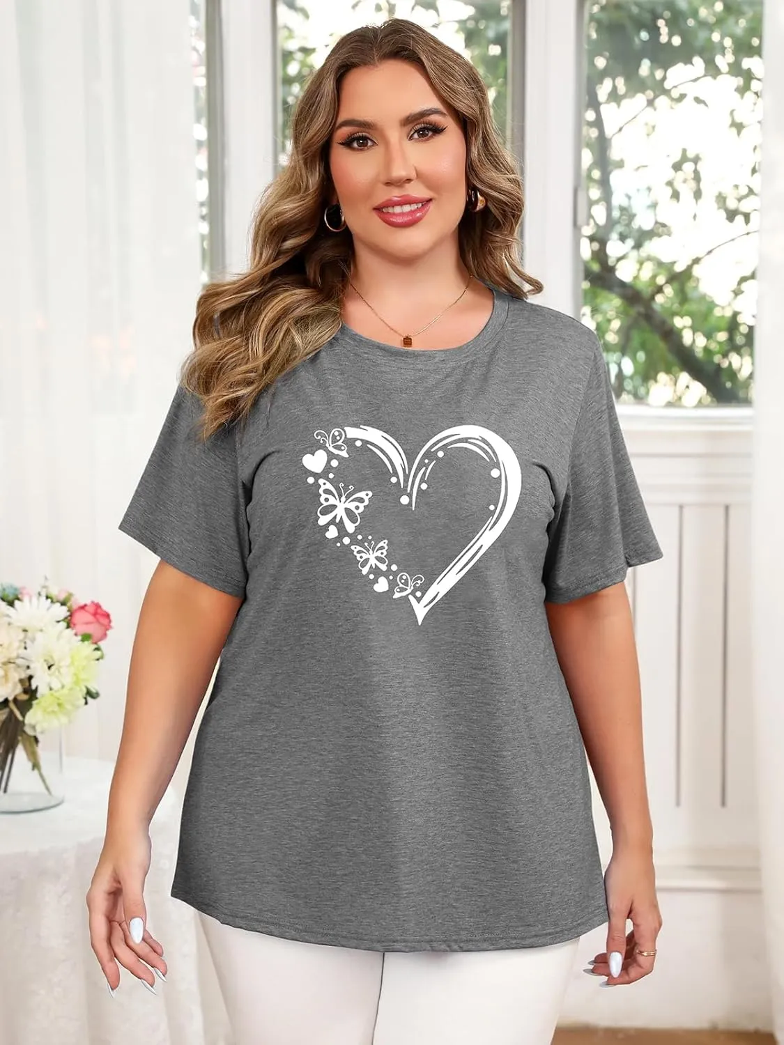 HDLTE Plus Size Tshirts for Women  Oversized Graphic Tees Short Sleeve Crewneck Cute Casual Tops Loose Summer Outfit 2025