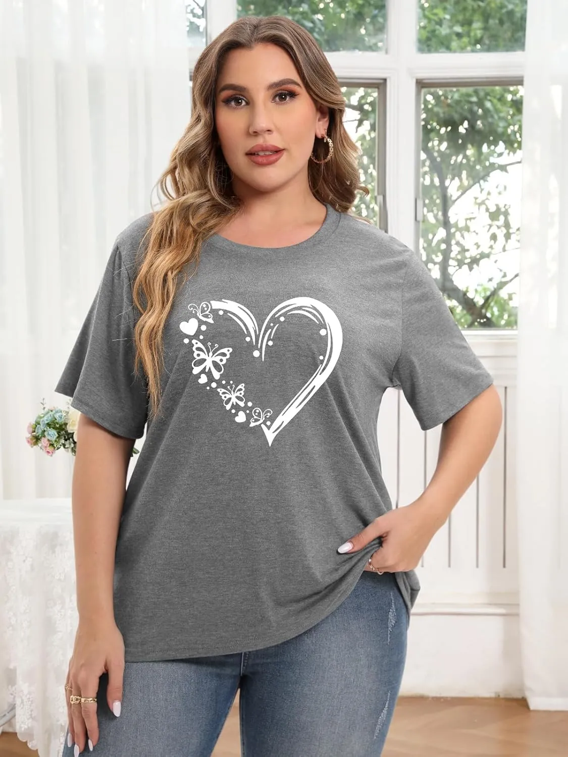 HDLTE Plus Size Tshirts for Women  Oversized Graphic Tees Short Sleeve Crewneck Cute Casual Tops Loose Summer Outfit 2025