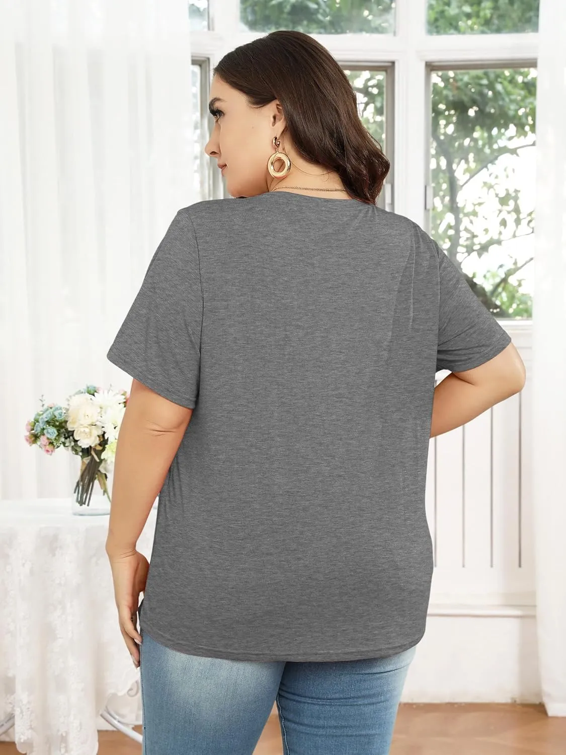 HDLTE Plus Size Tshirts for Women  Oversized Graphic Tees Short Sleeve Crewneck Cute Casual Tops Loose Summer Outfit 2025