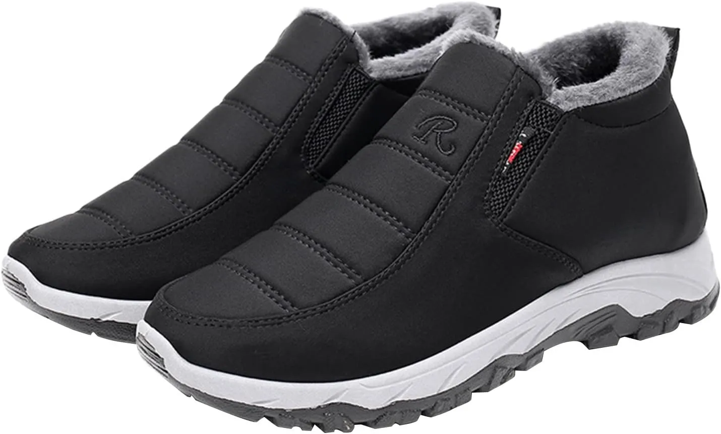 Hiking Boots Women Thickening Velvet Snow Boots Warm Winter Bootie Zipper Flat Non-Slip Hiking Booties