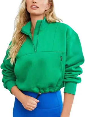 HOULENGS Women's Casual Half Zip Up Cropped Sweatshirts Long Sleeve Lapel Pullover Sweatshirts with Pockets