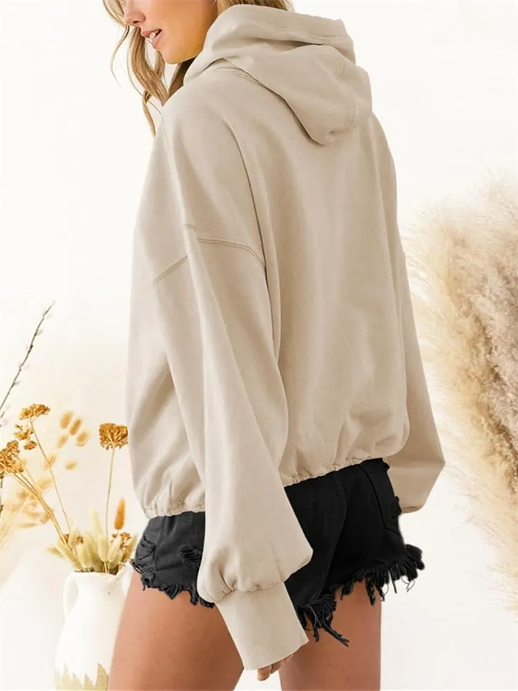 HOULENGS Women's Casual Half Zip Up Hooded Sweatshirt Long Sleeve Drawstring Pullover Sweatshirt with Pocket