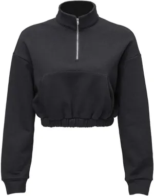 HOULENGS Women's Casual Half Zipper Long Sleeve Sweatshirt Stand Collar Cropped Pullover Tops with Pockets