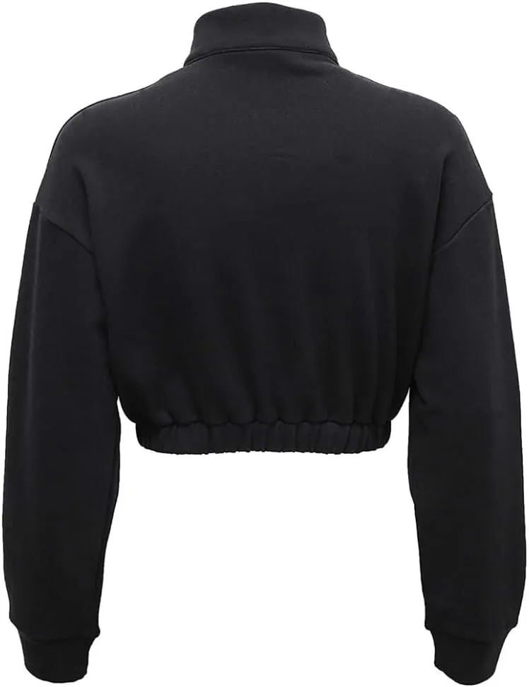 HOULENGS Women's Casual Half Zipper Long Sleeve Sweatshirt Stand Collar Cropped Pullover Tops with Pockets
