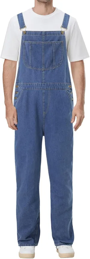 Hulpvktsgiq Men's Denim Bib Overall Relaxed Fit Overall Fashion Workwear Adjustable Straps Jean Jumpsuit with Pockets