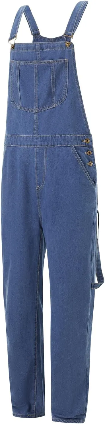 Hulpvktsgiq Men's Denim Bib Overall Relaxed Fit Overall Fashion Workwear Adjustable Straps Jean Jumpsuit with Pockets