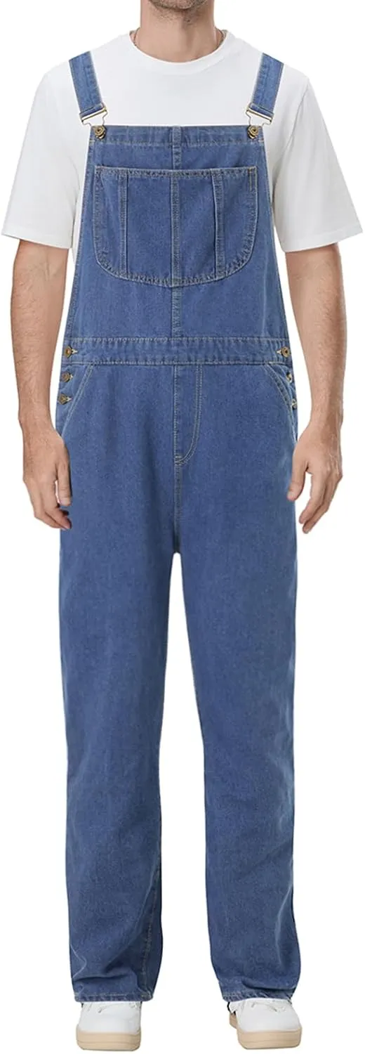Hulpvktsgiq Men's Denim Bib Overall Relaxed Fit Overall Fashion Workwear Adjustable Straps Jean Jumpsuit with Pockets