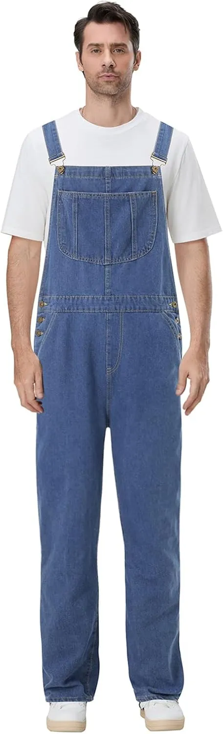 Hulpvktsgiq Men's Denim Bib Overall Relaxed Fit Overall Fashion Workwear Adjustable Straps Jean Jumpsuit with Pockets