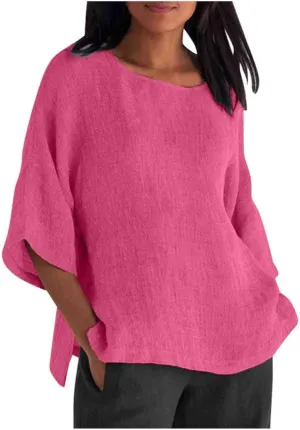HXHYQKP Linen Tops for Women Summer Plus Size T Shirts V Neck Loose Blouses Trendy Tops for Women 2025