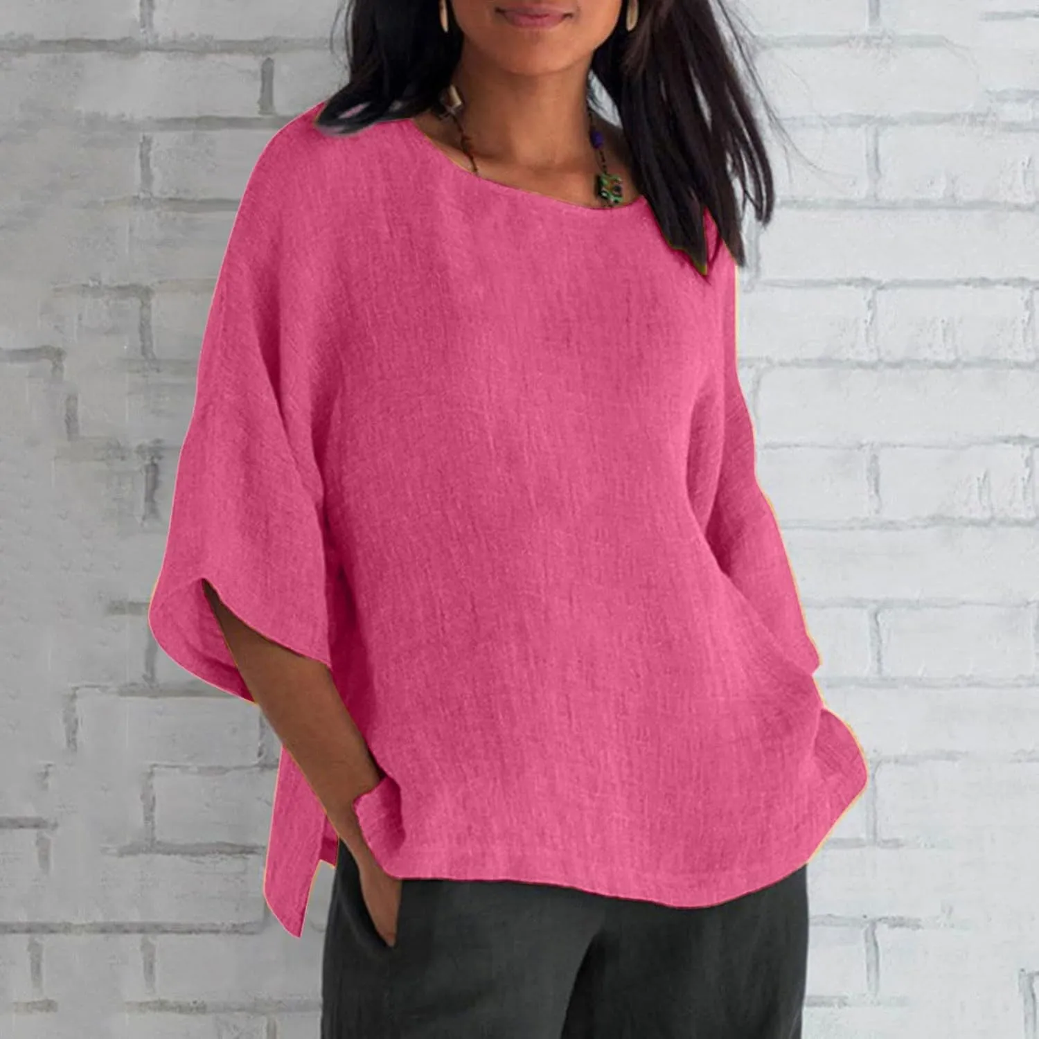 HXHYQKP Linen Tops for Women Summer Plus Size T Shirts V Neck Loose Blouses Trendy Tops for Women 2025