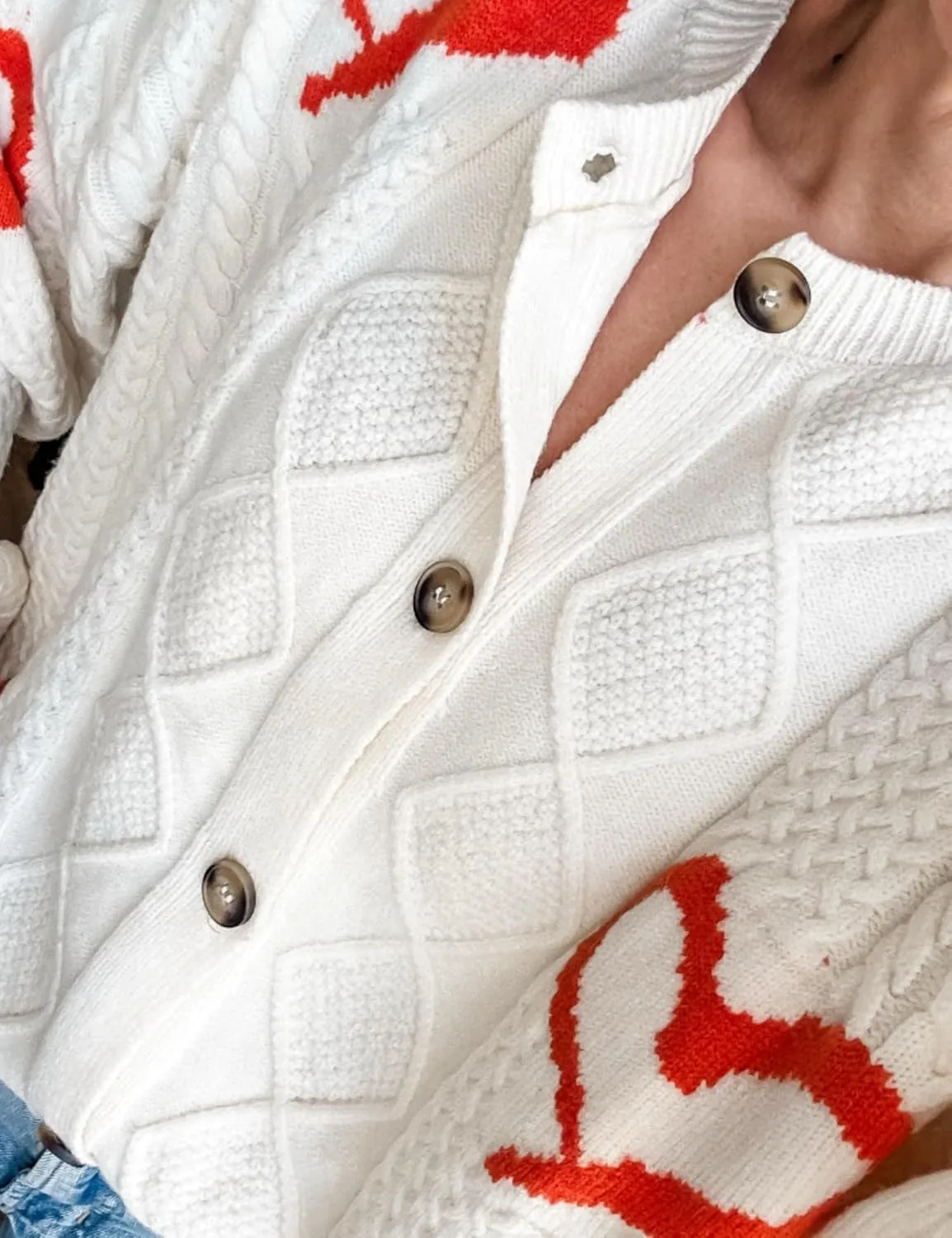 InterNos Women's Graphic Cable Knit Cardigans Sweater Vintage Open Front Crew Neck Long Sleeves Knitwear