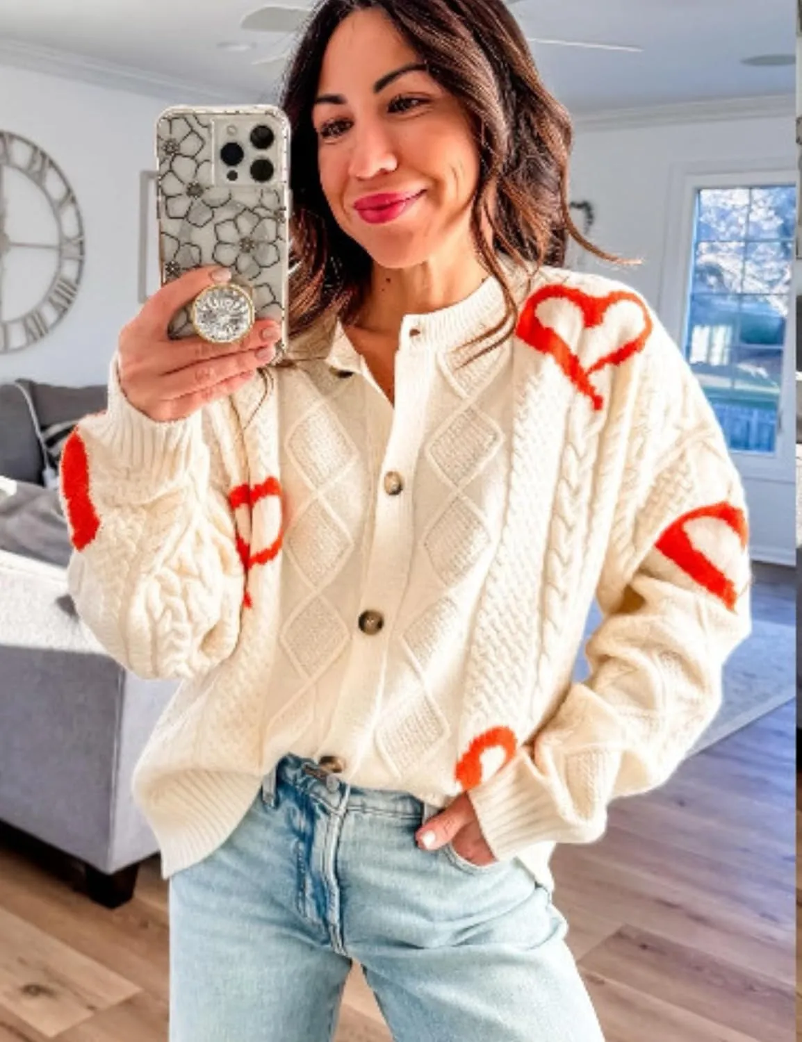 InterNos Women's Graphic Cable Knit Cardigans Sweater Vintage Open Front Crew Neck Long Sleeves Knitwear