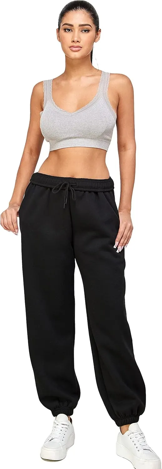 IUUI Women's High Waisted Fleece Sweatpants - Casual Baggy Joggers with Pockets, Foldable Warm Lounge Pants