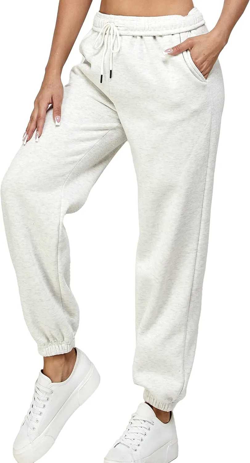IUUI Women's High Waisted Fleece Sweatpants - Casual Baggy Joggers with Pockets, Foldable Warm Lounge Pants