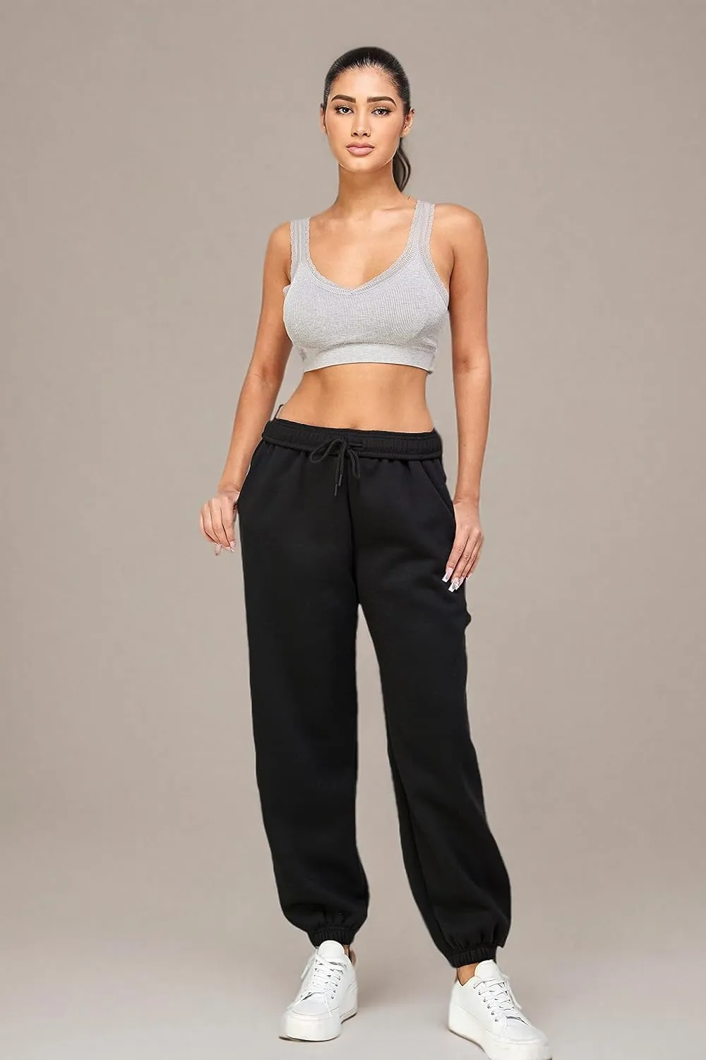 IUUI Women's High Waisted Fleece Sweatpants - Casual Baggy Joggers with Pockets, Foldable Warm Lounge Pants