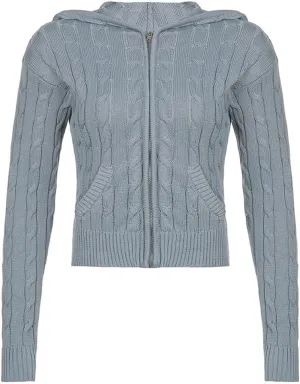 IVERIRMIN Women's Y2K Cropped Ribbed Cardigan Sweaters Casual Zip Up Hoodie Fall Long Sleeve Cable Knitted Sweaters