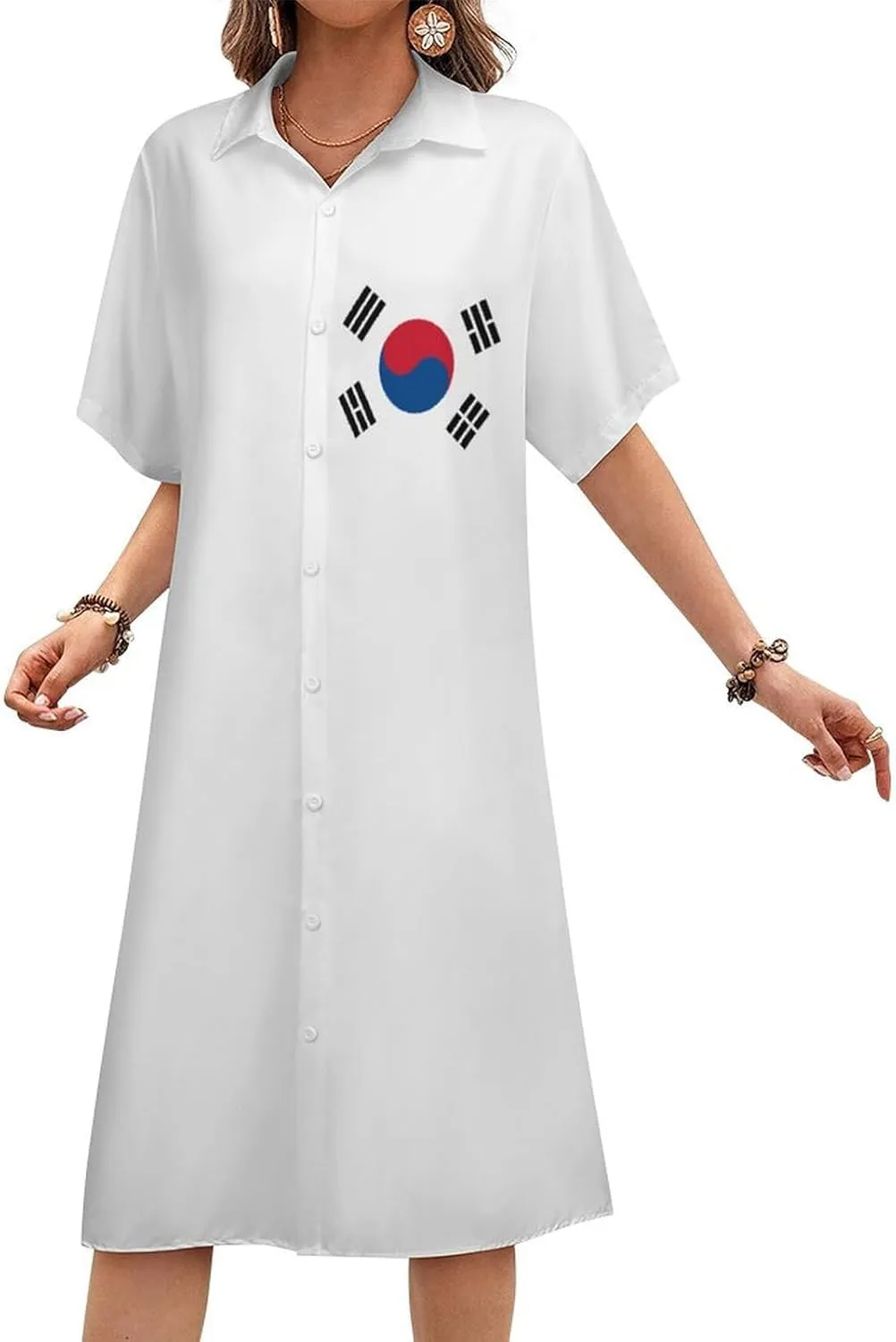 Jamaica Womens Button Down Shirt Dress Summer Simple Short Sleeve Shift Dresses with Pockets