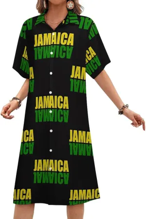 Jamaica Womens Button Down Shirt Dress Summer Simple Short Sleeve Shift Dresses with Pockets