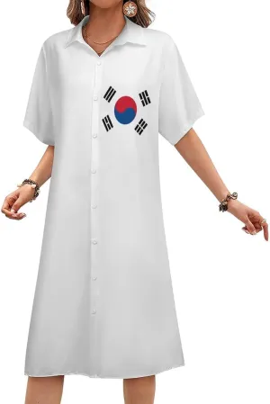 Jamaica Womens Button Down Shirt Dress Summer Simple Short Sleeve Shift Dresses with Pockets