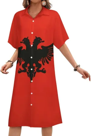 Jamaican Flag Womens Button Down Shirt Dresses Button Up Short Sleeve Blouse Tops