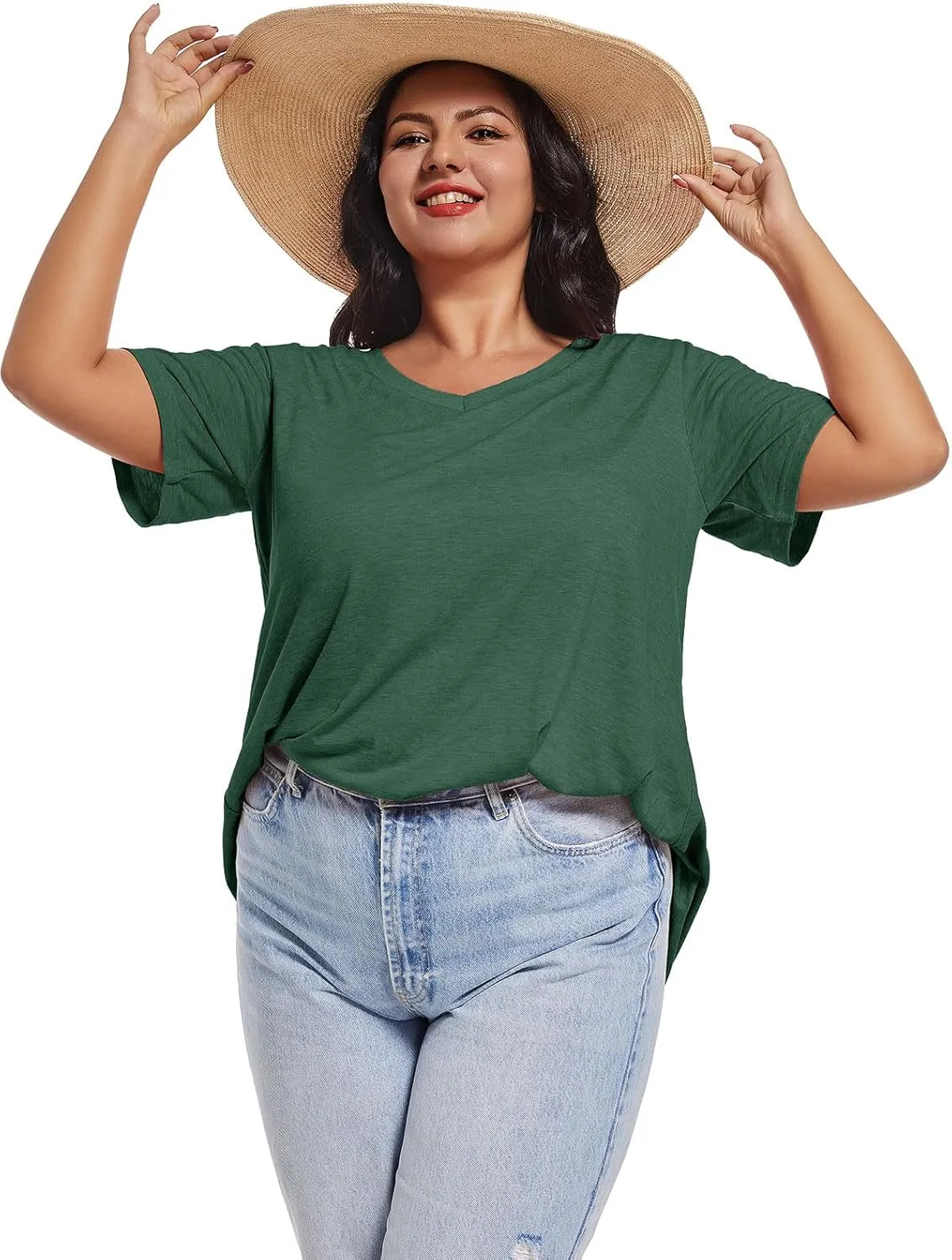 JOELLYUS Plus Size Tops for Women Summer Top Loose Fit Tee Shirts V Neck Short Sleeve Blouse