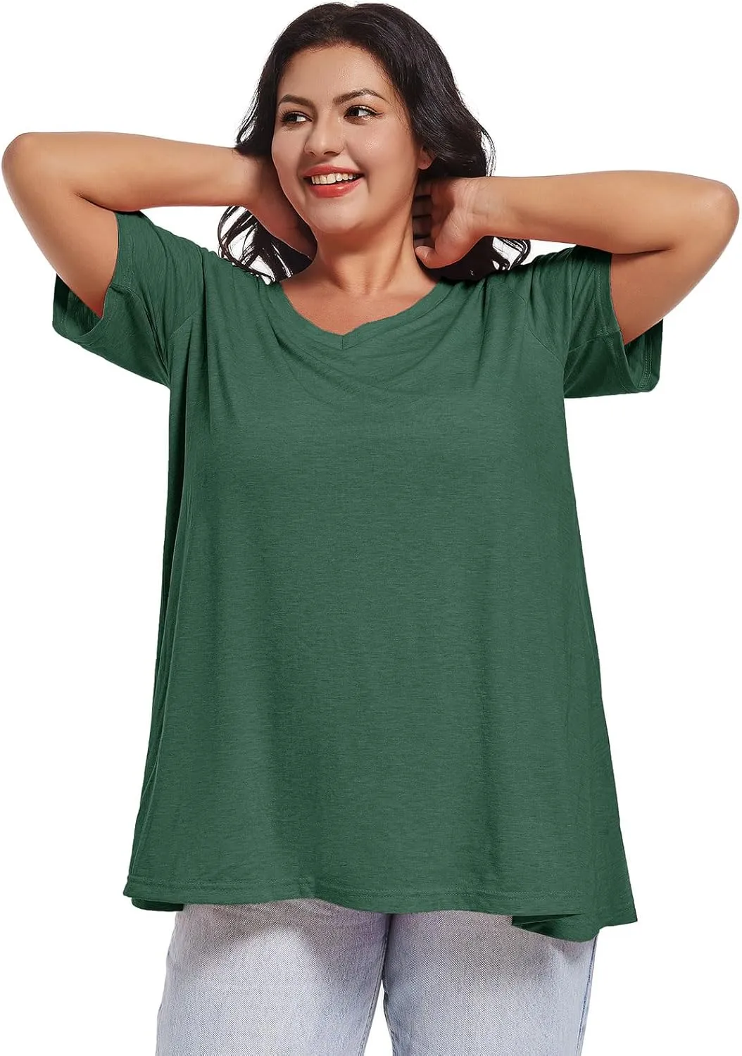 JOELLYUS Plus Size Tops for Women Summer Top Loose Fit Tee Shirts V Neck Short Sleeve Blouse