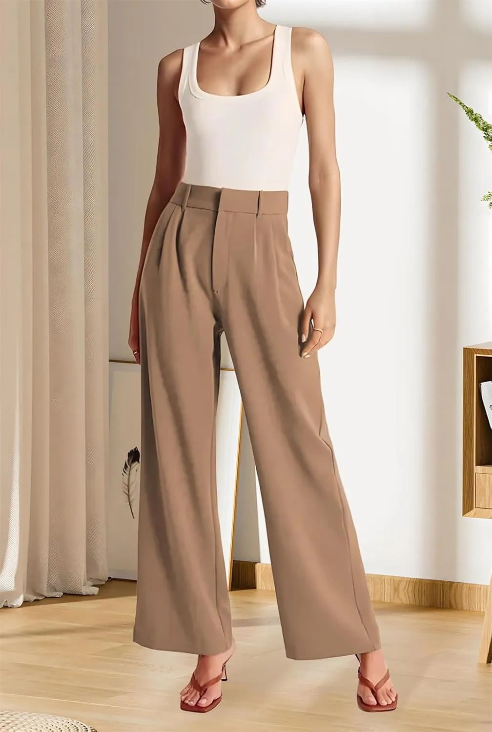 KIRJAUDU Womens Wide Leg Pants Work Business Casual Loose High Waisted Dress Pants Palazzo Flowy Trousers