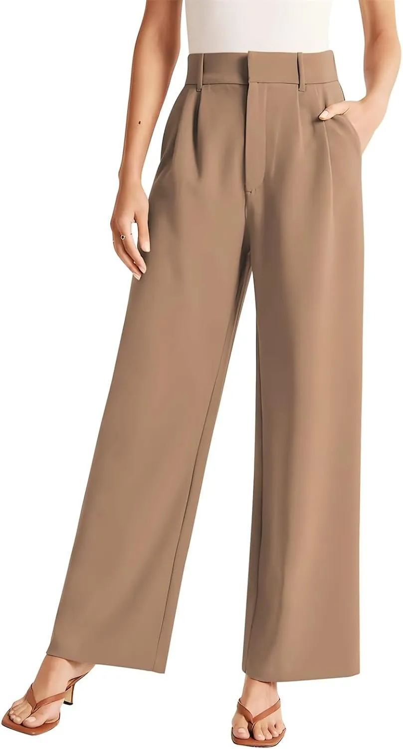 KIRJAUDU Womens Wide Leg Pants Work Business Casual Loose High Waisted Dress Pants Palazzo Flowy Trousers