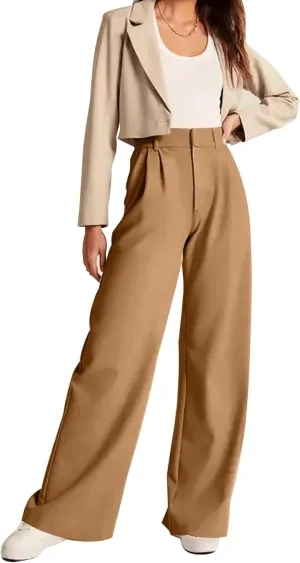KIRJAUDU Womens Wide Leg Pants Work Business Casual Loose High Waisted Dress Pants Palazzo Flowy Trousers