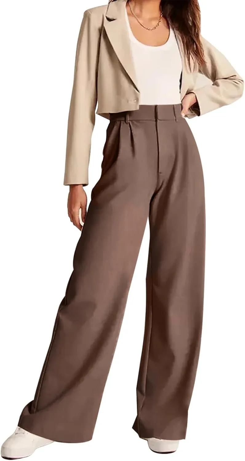 KIRJAUDU Womens Wide Leg Pants Work Business Casual Loose High Waisted Dress Pants Palazzo Flowy Trousers