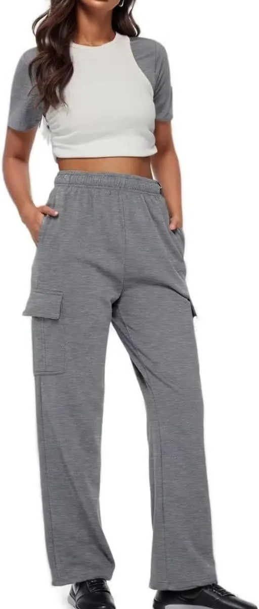 Ladies Sweat Pants Cargo Joggers Oversized Straight Leg Pant Tall High Waist Lounge Pants Loose Trousers with Pockets
